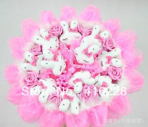 Free shipping 11 rabbits bouquet creative gifts dried natural crafts flowers toys birthday Christmas gift ZA560