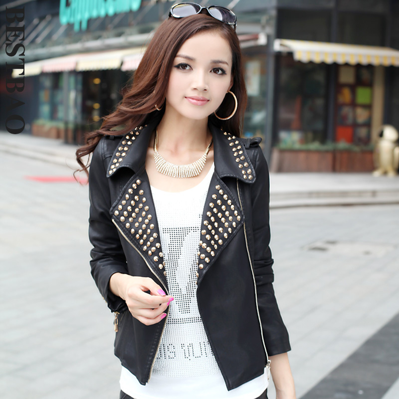 free shipping 1175 fashion rivet motorcycle leather clothing handsome epaulette all-match bestbao female