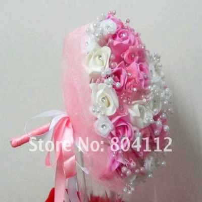 Free Shipping 12"  Organze Wrap Foam Rubber Roses bouquet  with crystal
