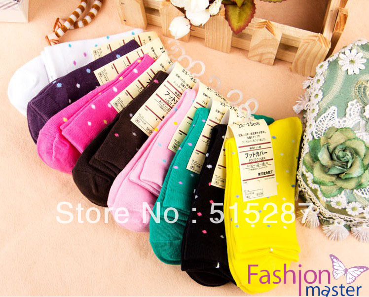 Free shipping (12 pair/lot)2013 Spring and autumn season ladies socks, Color dot socks, cotton socks
