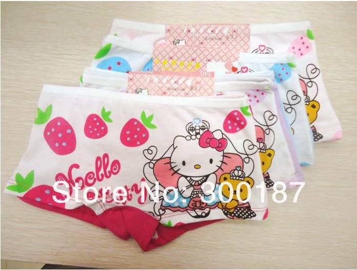 Free Shipping 12 pcs/lot 95% cotton Hello Kitty Knickers Girl Panties Boxer Shorts+2 size, Wholesale Kids/Children/Girl Panties