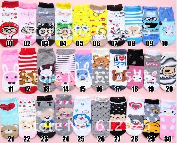 Free shipping (12 pieces/lot) Cartoon socks Cotton socks Multiple design can be chosen