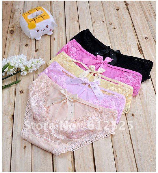 Free Shipping (12 pieces/lot) Vacuum temptation sexy lace diamond bowknot briefs black pants