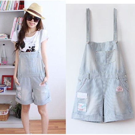 Free Shipping 120 2011 stripe badge denim shorts suspenders a9996 wholesale