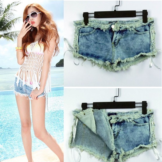 Free Shipping 120 2011 summer sidepiece sexy bandage denim shorts a9423 wholesale