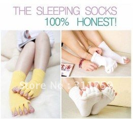 Free Shipping 120pairs/lot Happy Feet Foot Alignment Socks As Seen On TV Comfy Toes Sleeping Socks Massage Five Toe Socks