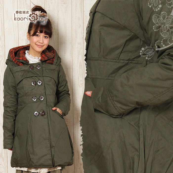 Free shipping 1212 spring sweet square grid large buttons thick thermal long-sleeve wadded jacket