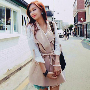 free shipping 1231 sweet cool chiffon patchwork slim waist medium-long trench