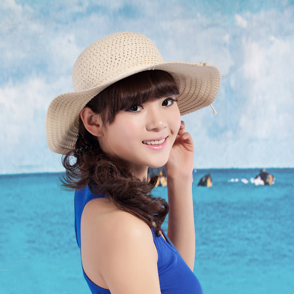 Free Shipping 1283 sunbonnet sun hat female summer button sunscreen anti-uv beach cap big strawhat