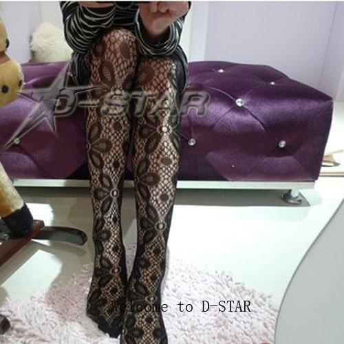 Free Shipping 12pcs Lady Sexy Sunflower Lace Style Mesh Tight Pantyhose Leggings Black Color