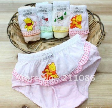 free shipping,12pcs/lot 100% cotton anime cartoon pooh lace children triangle underwear,children's briefs & Boxers