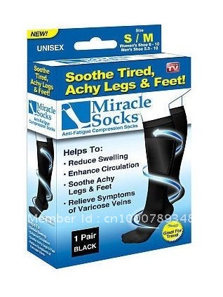 Free shipping 144pcs/lot Miracle Socks/ Black Unisex Pain Relieving Socks/Large-XLarge As seen on TV