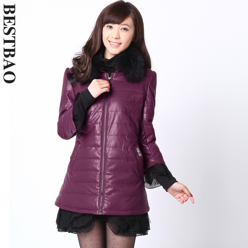 free shipping 1486 quality slim leather wadded jacket natural raccoon fur laciness sweep bestbao female