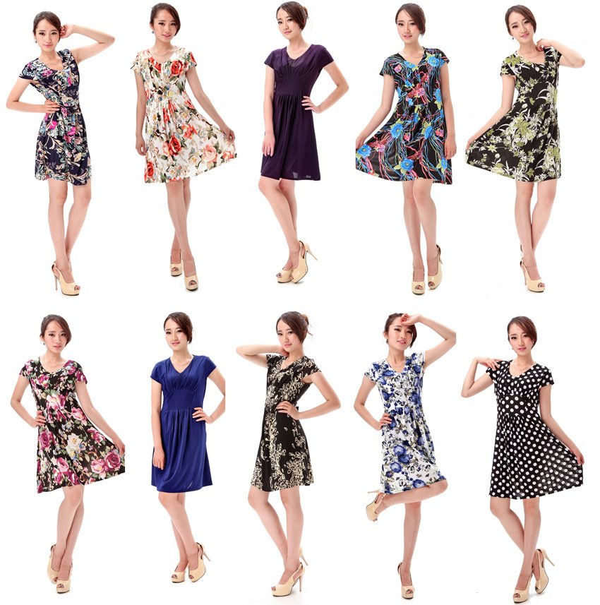 Free shipping-15 colors-milk silk Elegant ladies' dresses sexy V-neck short sleeve knee-length L~XXXXL  large size  dress