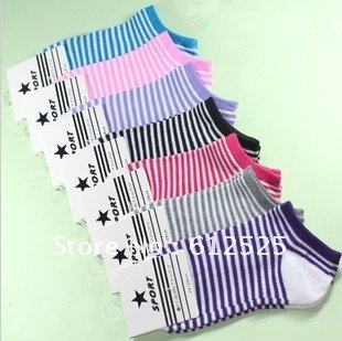 Free shipping (15 pieces/lot)  Lovely stockings candy color pinstripe cotton socks socks lady ship socks