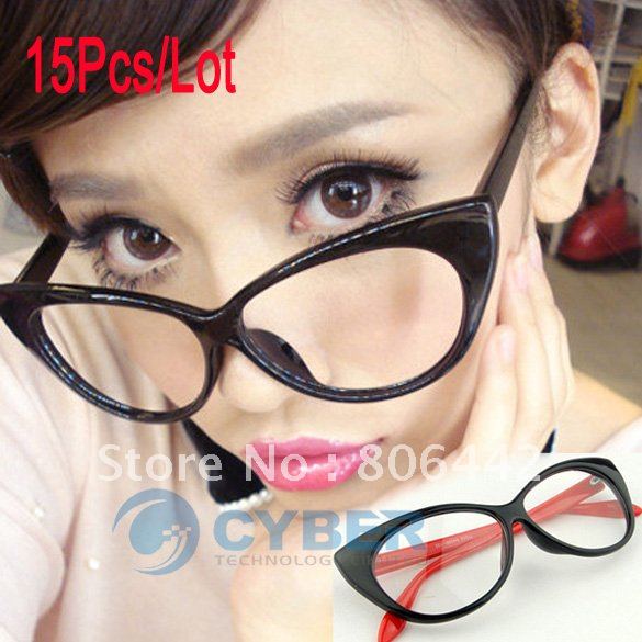 Free Shipping 15pcs/Lot Fashion Vintage Style Classical Design Cat Eyes Eyeglasses 3 Colors