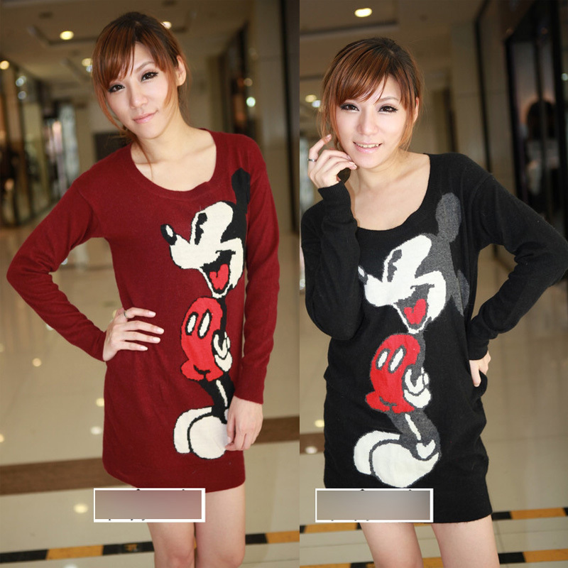 Free Shipping 16 rabbit fur MICKEY mouse loose basic knitted sweater