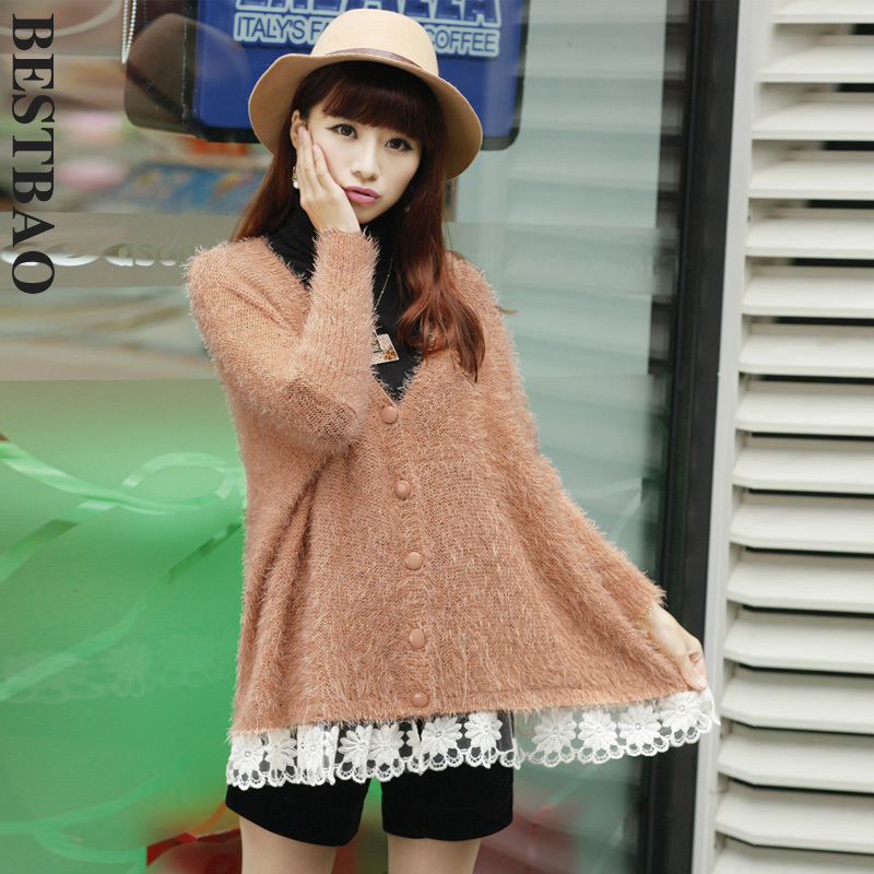 free shipping 1663 fashion sweet loose cardigan sweep lace decoration patchwork bestbao female