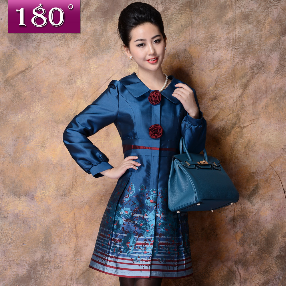 FREE Shipping 180 2012 autumn three-dimensional flower peter pan collar puff sleeve print trench 876