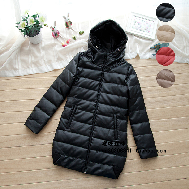 Free shipping 199.99 ! slim ! water wash PU medium-long down coat 1.26kg