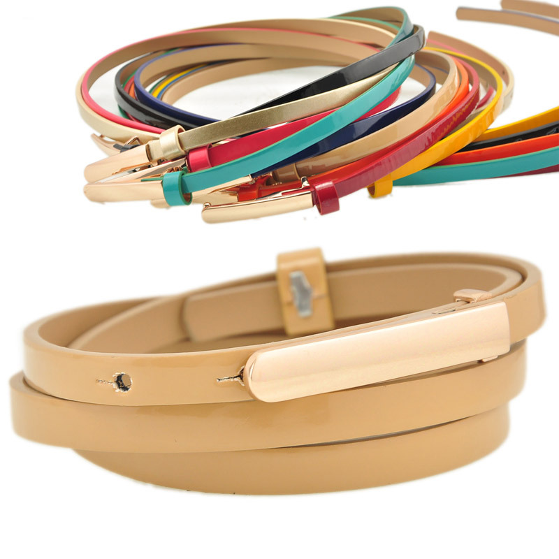 Free Shipping 1cm japanned leather candy color exquisite brief women's ultrafine strap all-match thin belt
