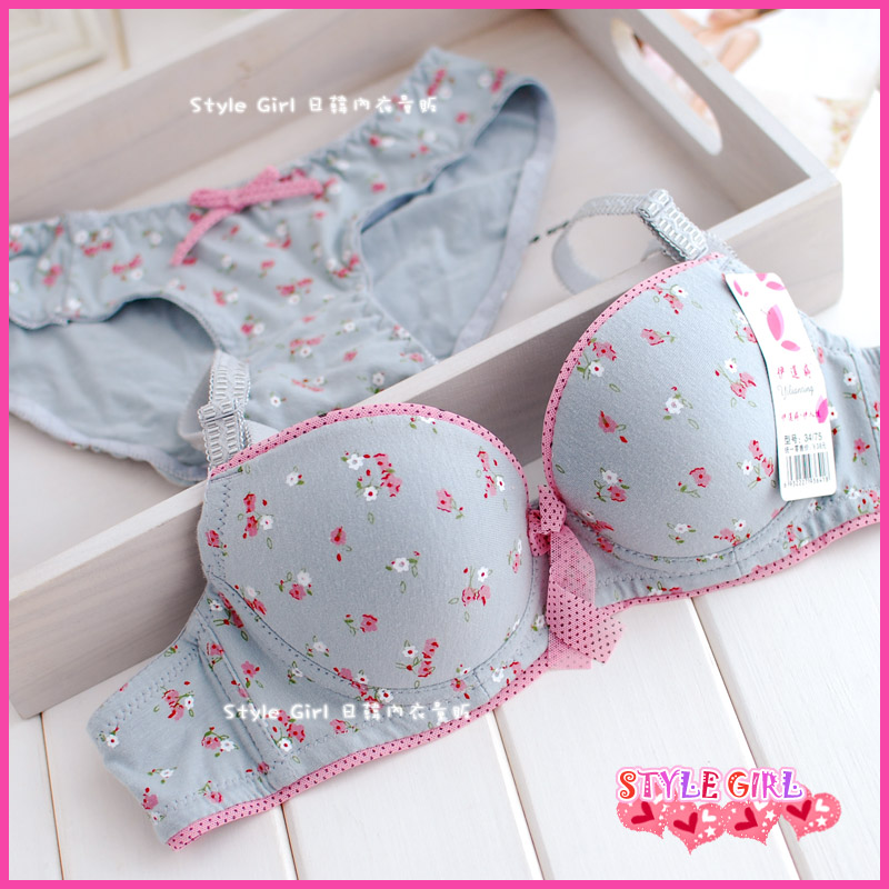 free  shipping 1f female elegant blue comfortable cotton underwear set bra set