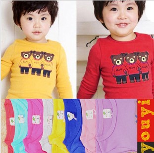 free shipping 1lot=5pcs Children wear long-sleeved t-shirt between girl and boys T-shirt cotton between baby T-shirt