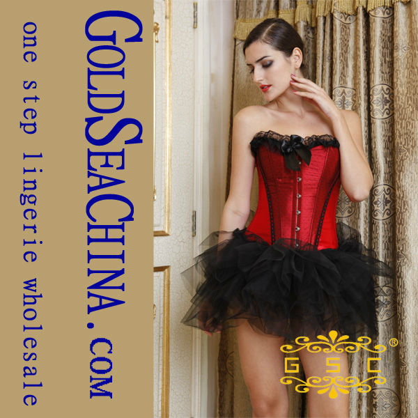 Free Shipping 1Lot Women Sexy Corset Dress Sexy Hot Corset Top with Black Lace Petticoat
