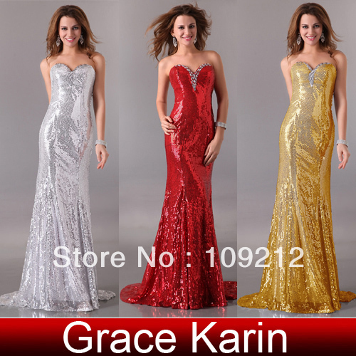 Free Shipping 1pc/lot Grace Karin Women Fashion Gold,Silver , Red Shining Sequins Dress 8 Size CL2531