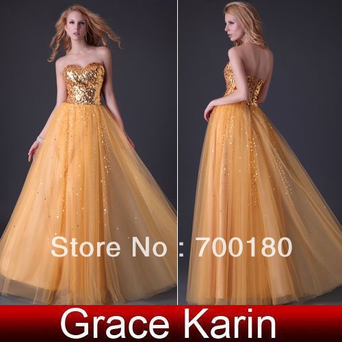 Free Shipping 1pc/lot Strapless Long Gold Sequins Prom Dress Bridesmaid Evening Gown CL3459