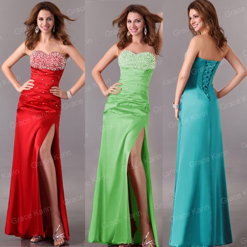 Free Shipping 1pc/lot Women Sexy Fashion Green,Blue, Red Long Stunning Strapless Slit Party Dress CL2588