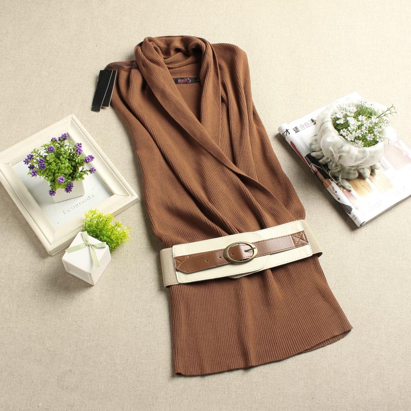 Free shipping 1pcs 2012 placketing V-neck knitted sleeveless sweater one-piece dress no belt hm1318 belt 5