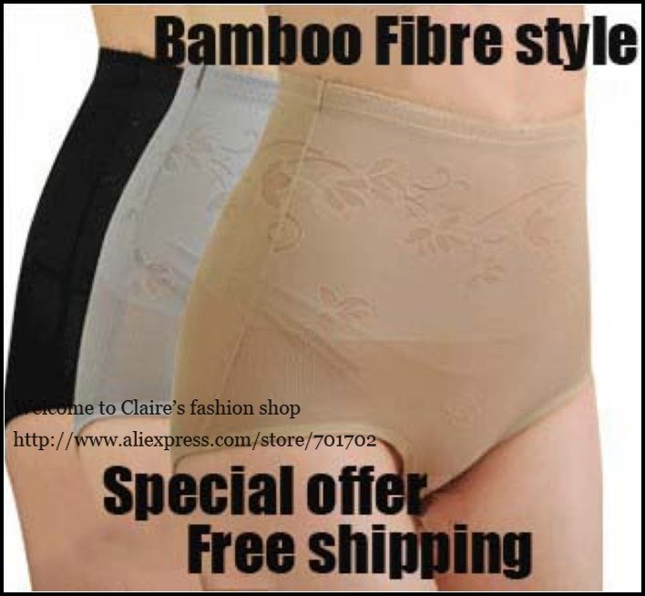 Free shipping 1pcs Bamboo fibre Middle waist Panty shaper Floral Smooth Mesh Thin Waist control Girdle Briefs Shapers 3colors