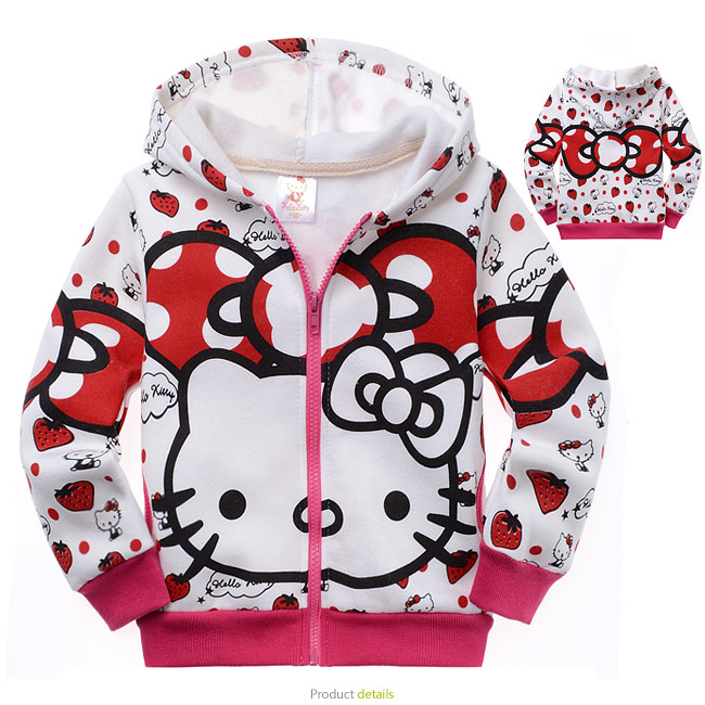 Free Shipping 1pcs children's clothing cartoon kitty cat 100% cotton sanded plus velvet girl's cardigan