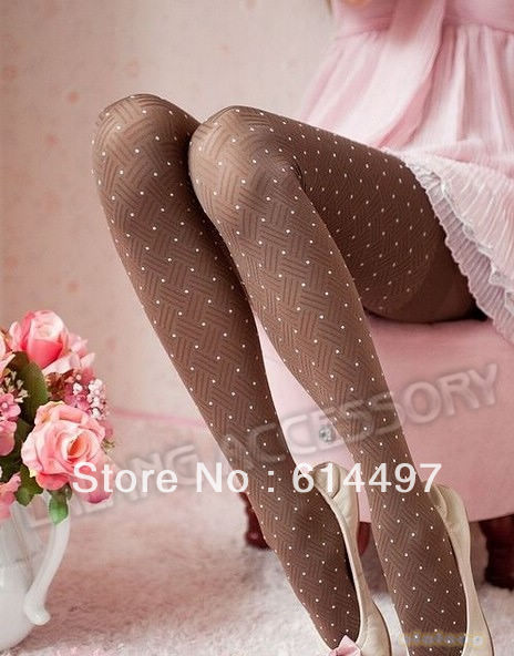 Free Shipping ! 1pcs Fashion Sexy Lady Dots Opaque Pantyhose Stocking Coffee Color Bamboo Fiber Leggings Tights 650848