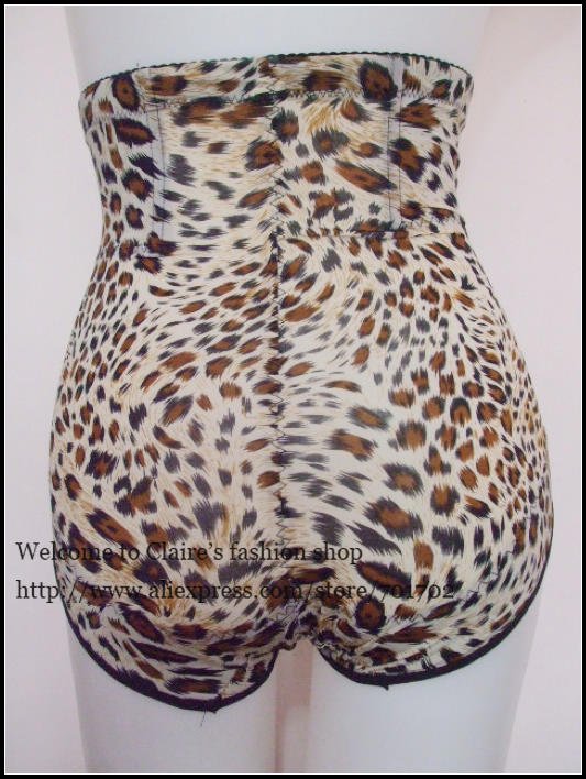 Free shipping 1pcs High waist shaper Lace withbones Big stretching Smooth Leopard Waist Tummy control Girdle Briefs shapers