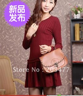 Free Shipping (1pcs/lot) 2012 autumn and winter beautiful elegant pleated sweater dress retail