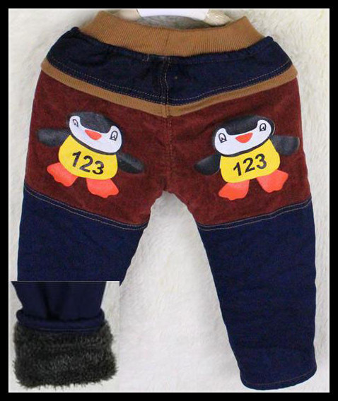 Free Shipping!1pcs/lot Baby Girls Fashion Winter Thicken Penguin Long Pants Kids Boys Warm Damin Trousers