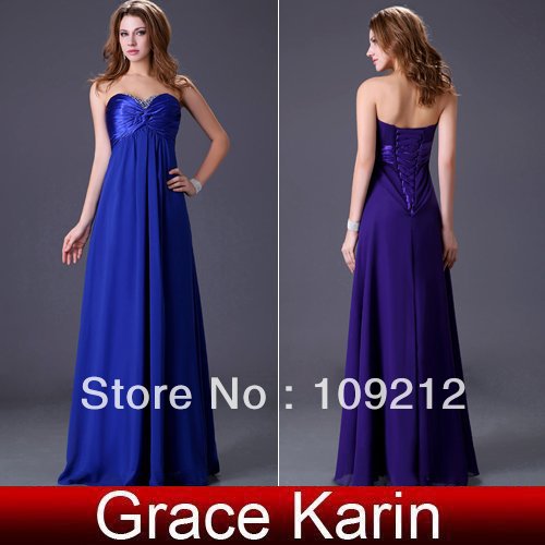 Free Shipping 1pcs/lot Chiffon Long Strapless Beads Purple/Blue Party Summer Dresses 2012 For Women's CL1239 CL1239