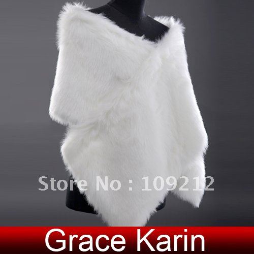 Free Shipping 1pcs/lot GK Faux Fur Fabric White Shrug Wedding Bridal Wrap Shawl Stole Tippet Jacket CL2619