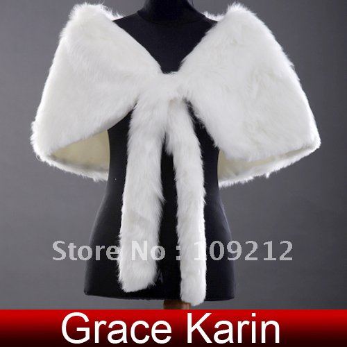 Free Shipping 1pcs/lot GK Ivory Faux Fur Wedding Bridal Evening Shurg Wrap Shawl Jacket Coat Bolero CL2623