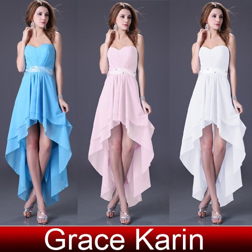 Free Shipping 1pcs/lot Grace karin Front Short Long Back Cocktail Prom Ball Evening Dress 8Size Pink,white,Blue Color CL1240
