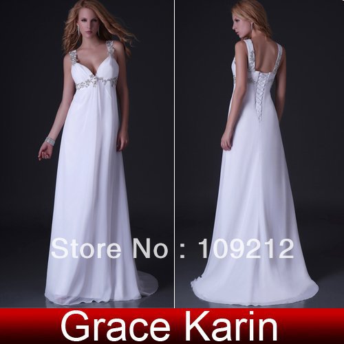 Free Shipping 1pcs/lot Grace Karin Sexy  Strap Chiffon White Bandage Elegant Evening Dress CL3554