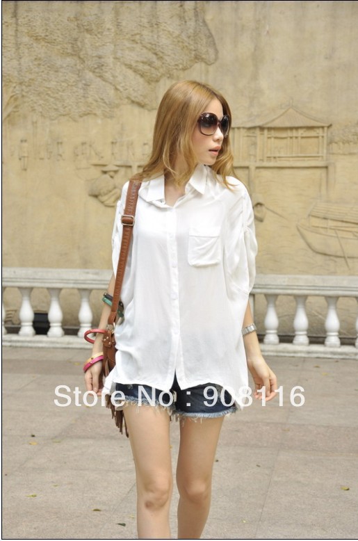Free shipping,1pcs/lot,Korean Women new Hot long sleeve loose cotton shirts,top blouse,Pink,White,X2791
