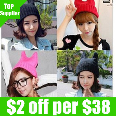 Free Shipping 1pcs/lot New Arrival Rabbit Cap Winter Warm Hat Women's Devil Horn Knitted Hat Cat Ears Knitted Caps