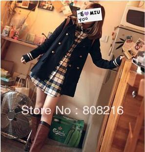 Free shipping 1pcs/lot new style  sailor suit sweet double breasted student clothing medium-long trench outerwear