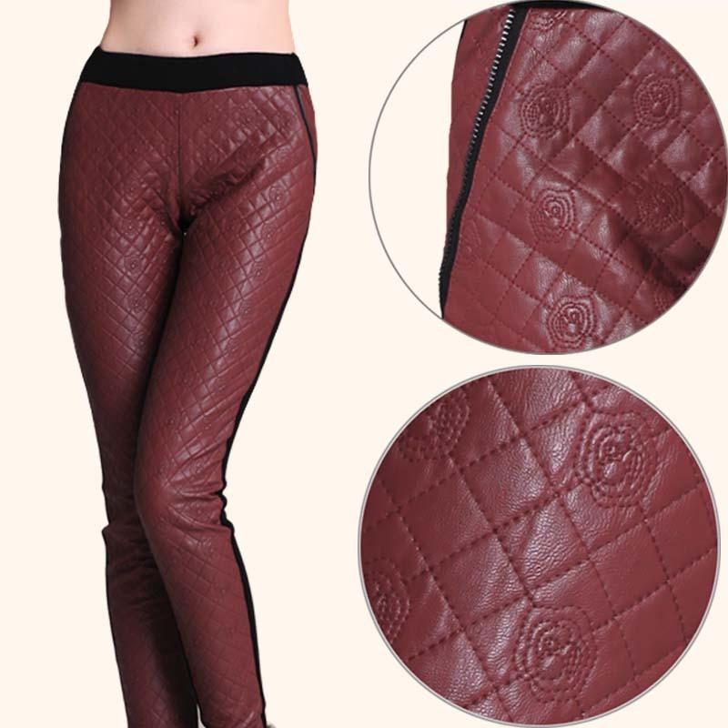 Free shipping 1pcs/lot PU patchwork women's thickening plus velvet autumn plus size warm pants leather pants female legging