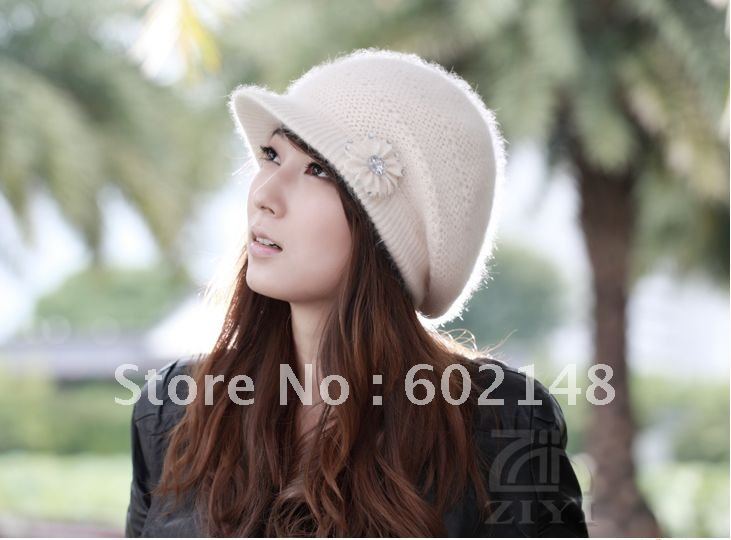 Free shipping 1pcs/lot  sparkling  imitation diamond rabbit fur knitted hat  ear knitted hat