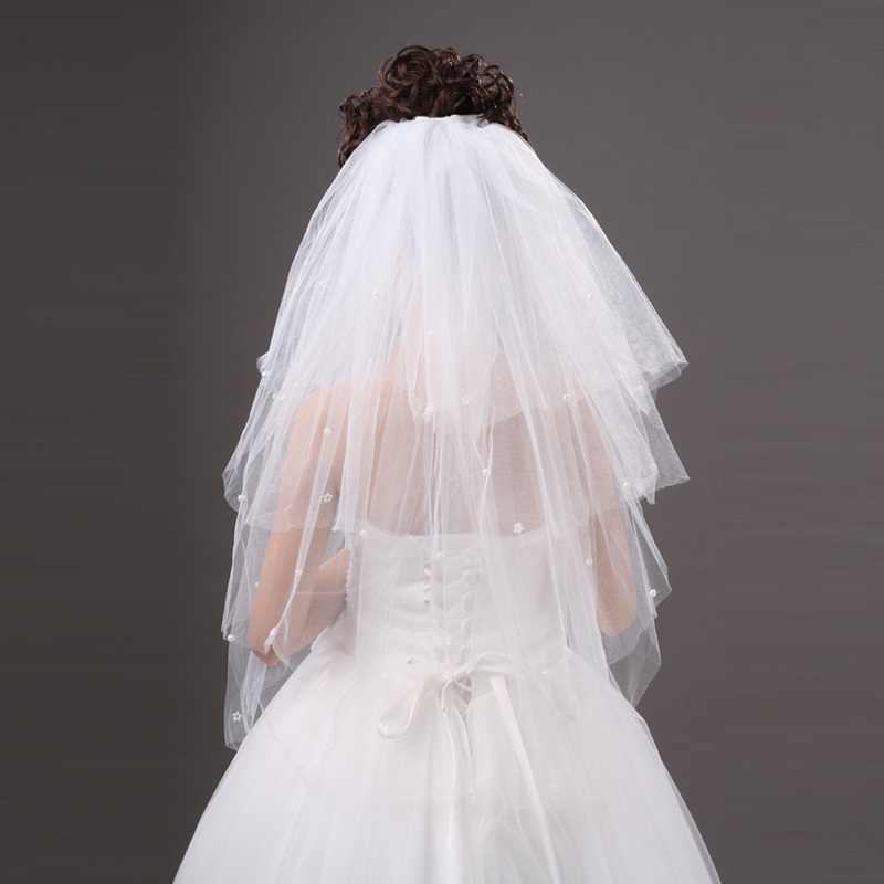 free shipping 1pcs Wedding dress veil pearl white 4 veil aesthetic marriage veil ts01
