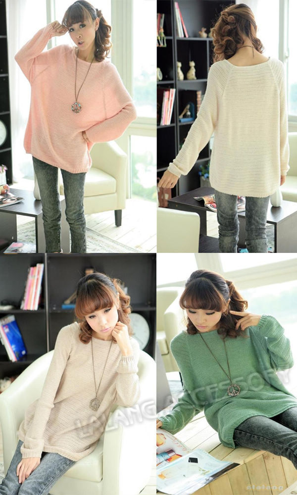 Free Shipping 1piece  Women's Winter Pullovers Sweater Round Neck Long Sleeve Batwing Knitted Pullover Jumper Casual Sweater
